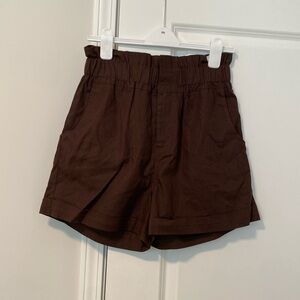 High- Waisted Dark Brown Paper Bag Shorts